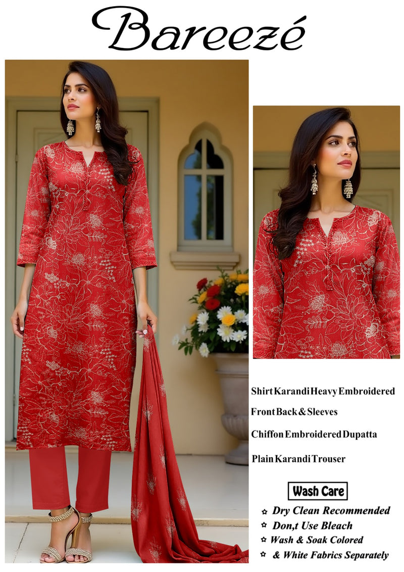 3Pc Bareeza Karandi Embroidered Unstitched Suit