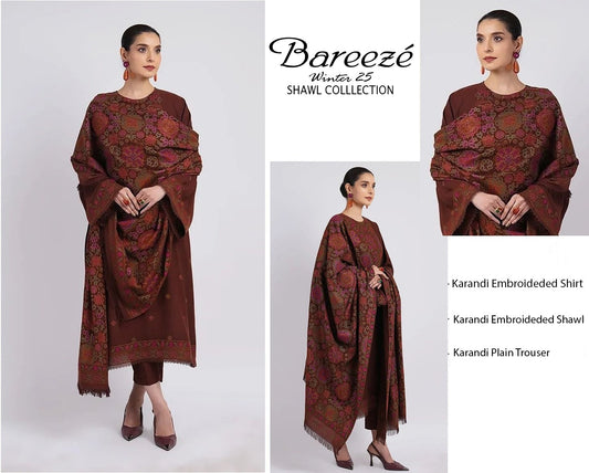 3Pc Bareeza Karandi Embroidered Unstitched Suit