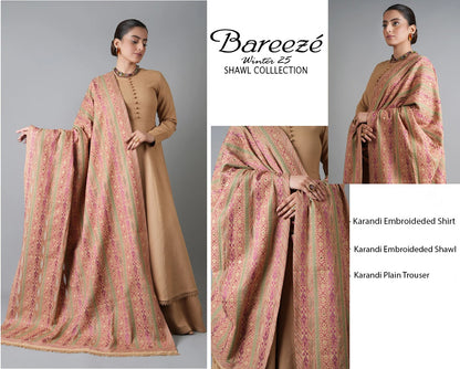 3Pc Bareeza Karandi Embroidered Unstitched Suit
