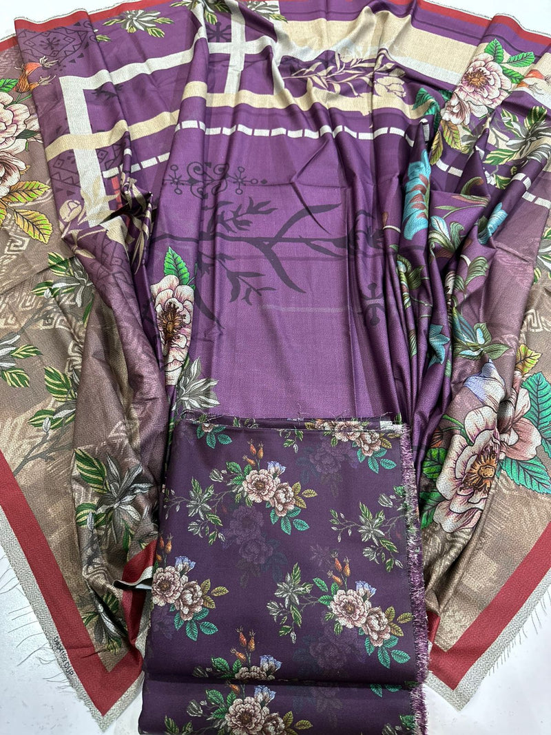 3Pc Dhanak Allover Unstitched Suit