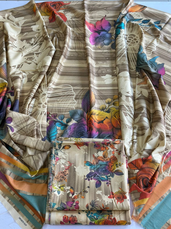 3Pc Dhanak Allover Unstitched Suit