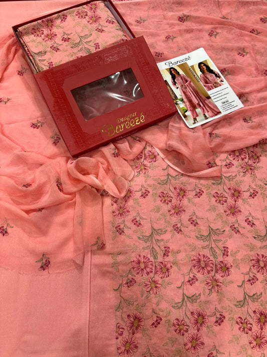 3Pc Bareeza Karandi Embroidered Unstitched Suit
