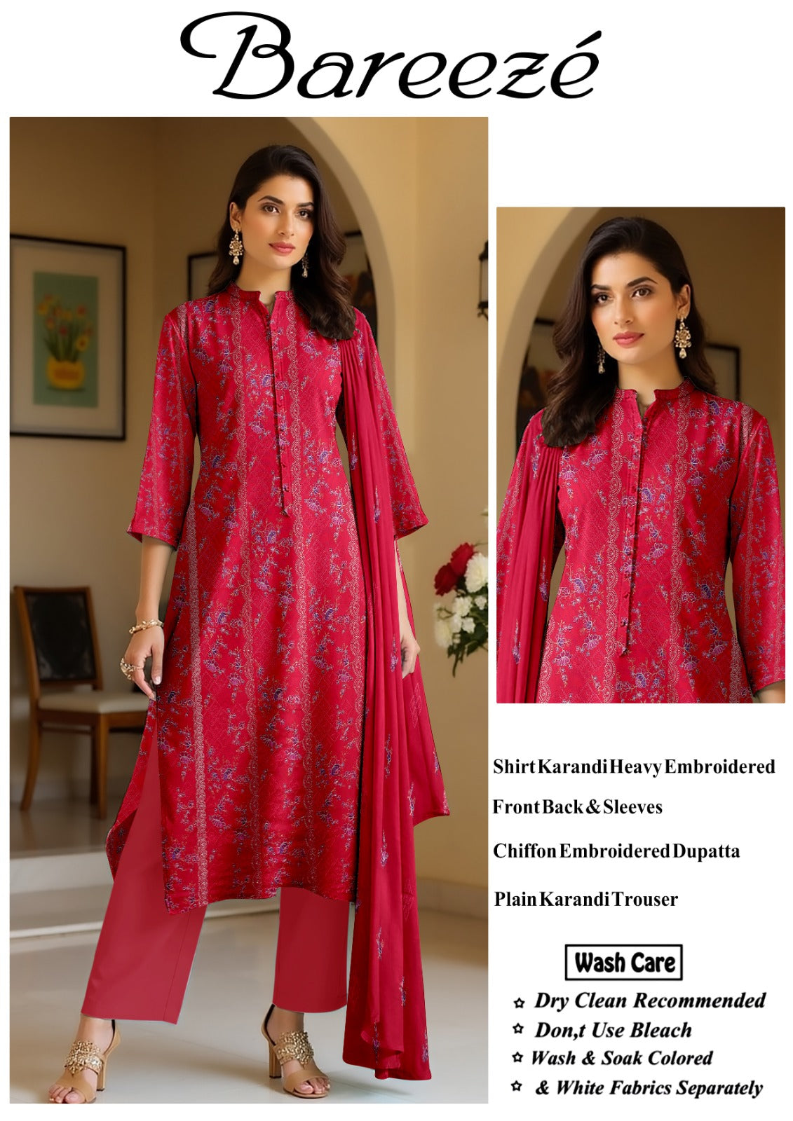 3Pc Bareeza Karandi Embroidered Unstitched Suit