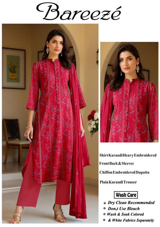 3Pc Bareeza Karandi Embroidered Unstitched Suit