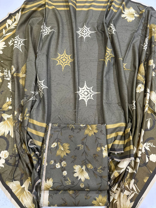 3Pc Dhanak Allover Unstitched Suit