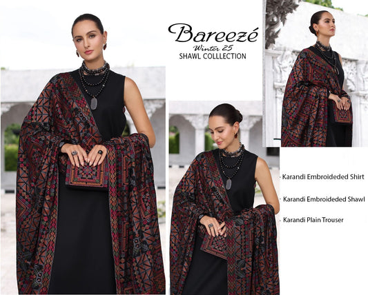 3Pc Bareeza Karandi Embroidered Unstitched Suit