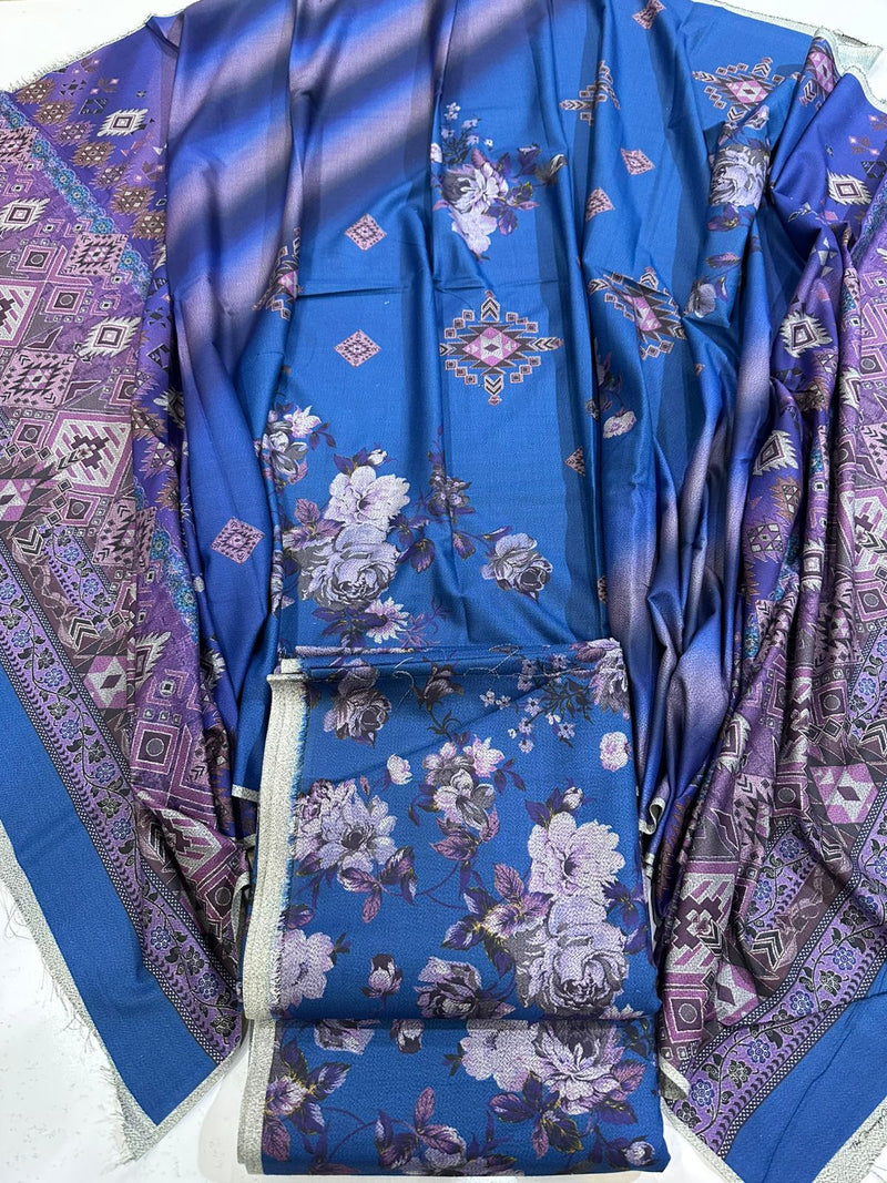 3Pc Dhanak Allover Unstitched Suit