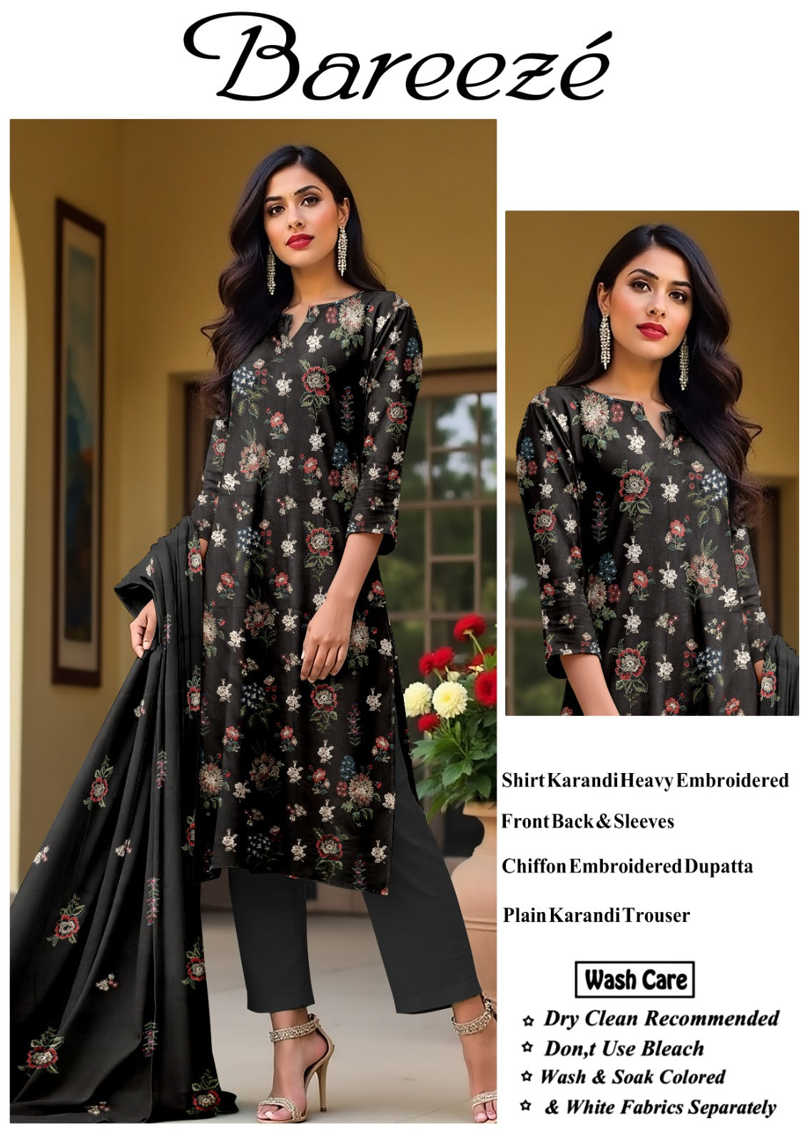 3Pc Bareeza Karandi Embroidered Unstitched Suit