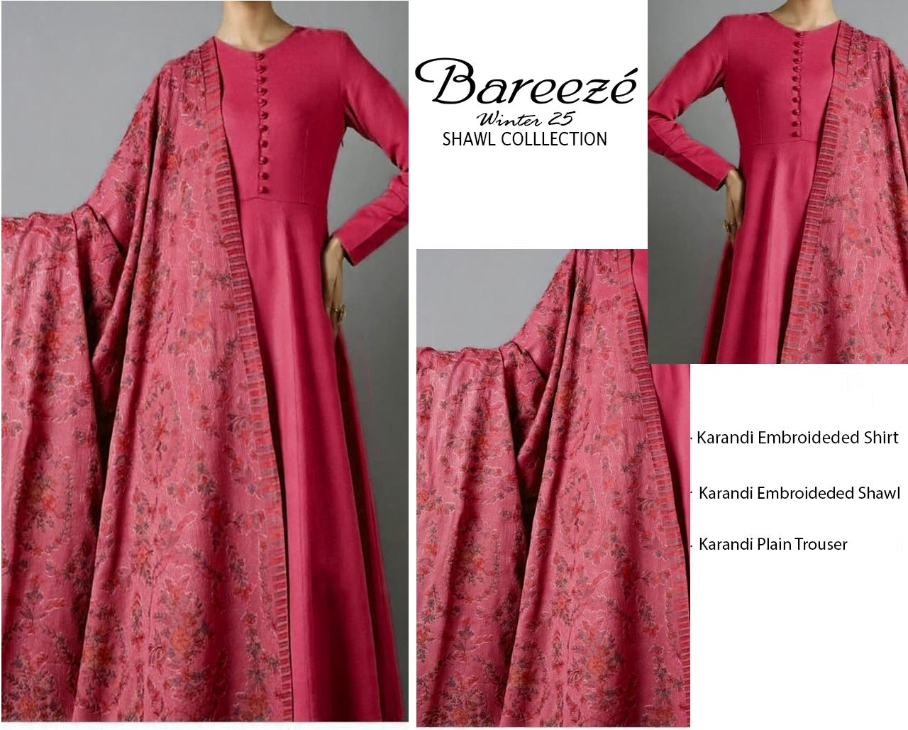 3Pc Bareeza Karandi Embroidered Unstitched Suit