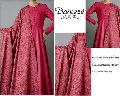 3Pc Bareeza Karandi Embroidered Unstitched Suit