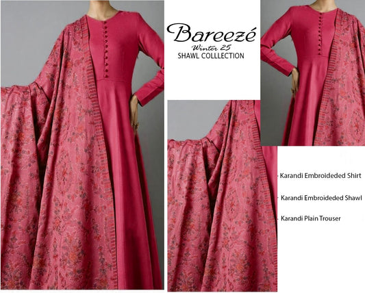 3Pc Bareeza Karandi Embroidered Unstitched Suit