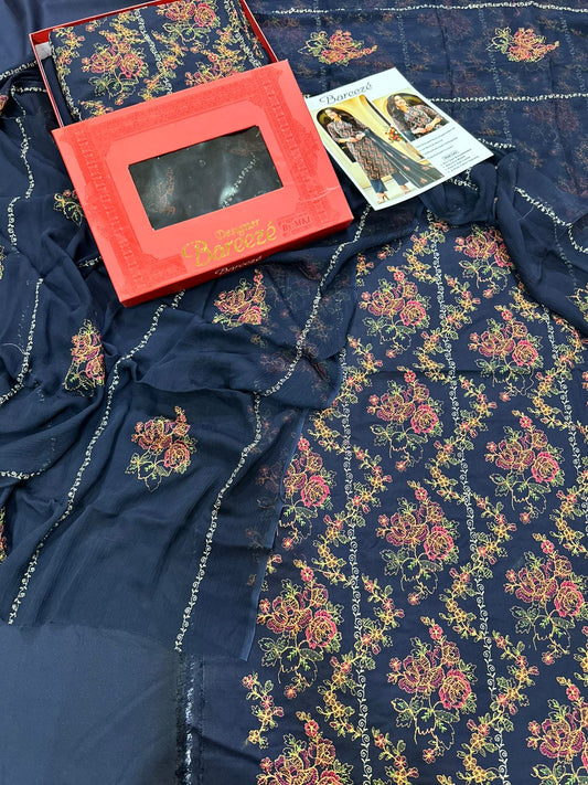 3Pc Bareeza Karandi Embroidered Unstitched Suit