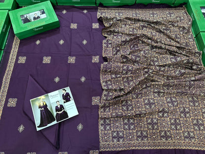 3Pc Bareeza Karandi Embroidered Unstitched Suit