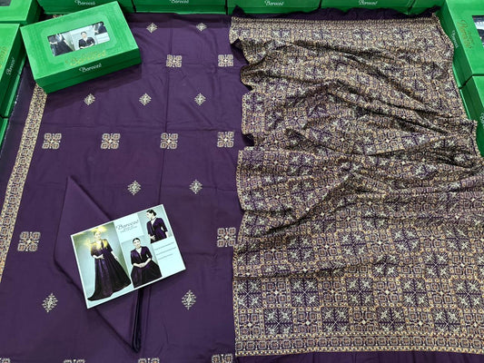3Pc Bareeza Karandi Embroidered Unstitched Suit