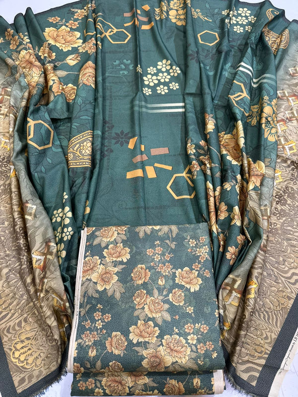 3Pc Dhanak Allover Unstitched Suit