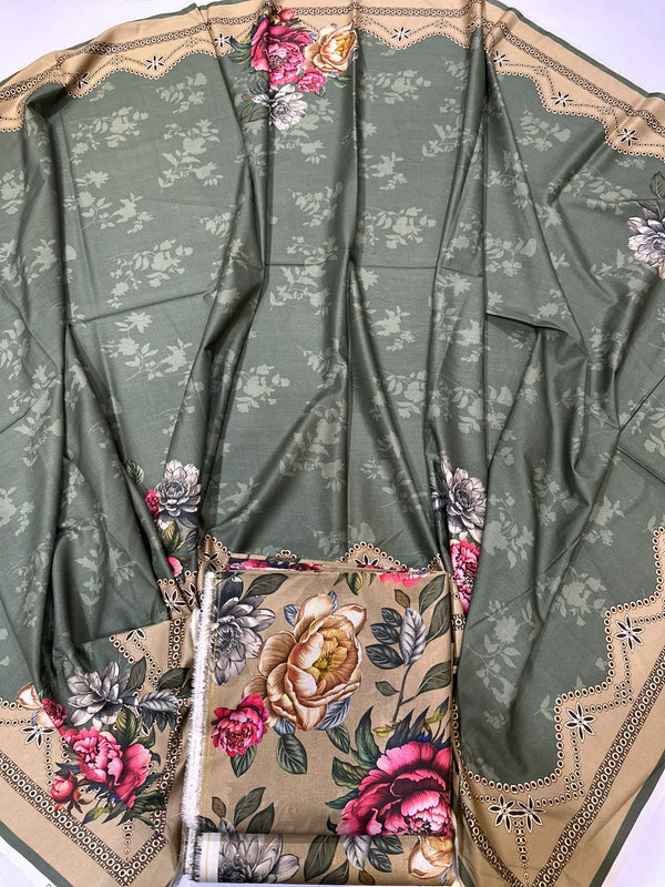 3Pc Linen Allover Unstitched Suit