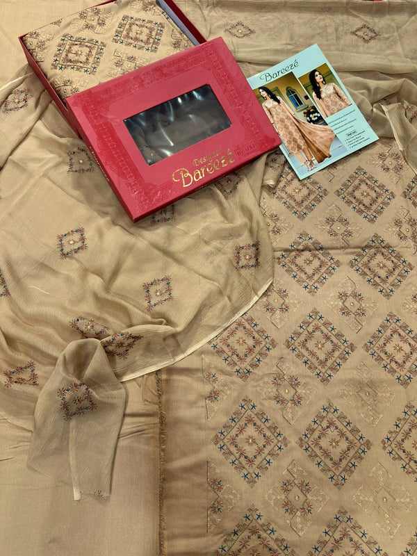 3Pc Bareeza Karandi Embroidered Unstitched Suit