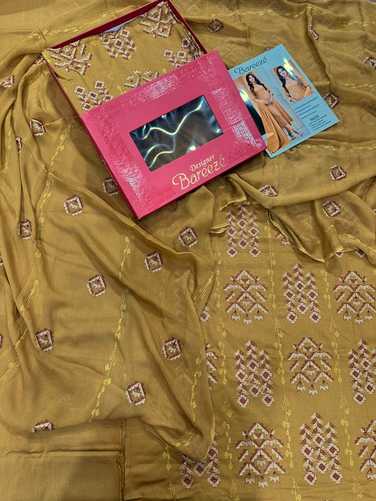3Pc Bareeza Karandi Embroidered Unstitched Suit