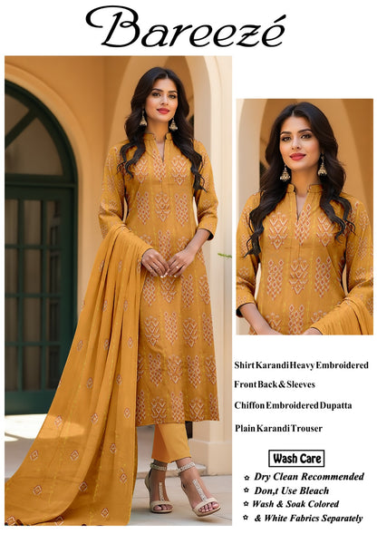 3Pc Bareeza Karandi Embroidered Unstitched Suit