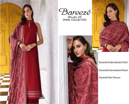 3Pc Bareeza Karandi Embroidered Unstitched Suit