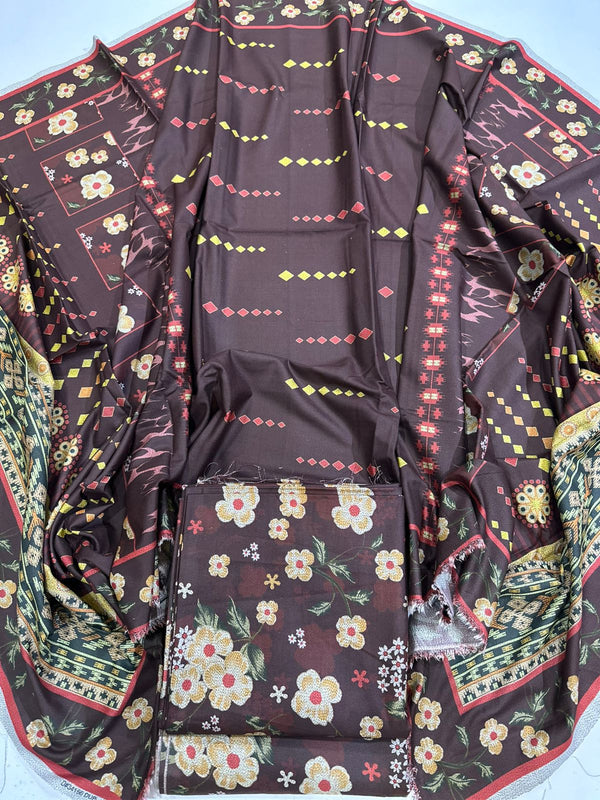 3Pc Dhanak Allover Unstitched Suit