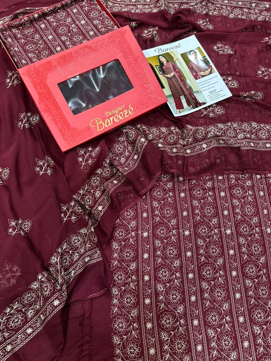 3Pc Bareeza Karandi Embroidered Unstitched Suit