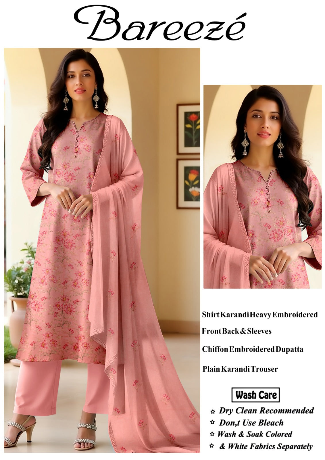 3Pc Bareeza Karandi Embroidered Unstitched Suit