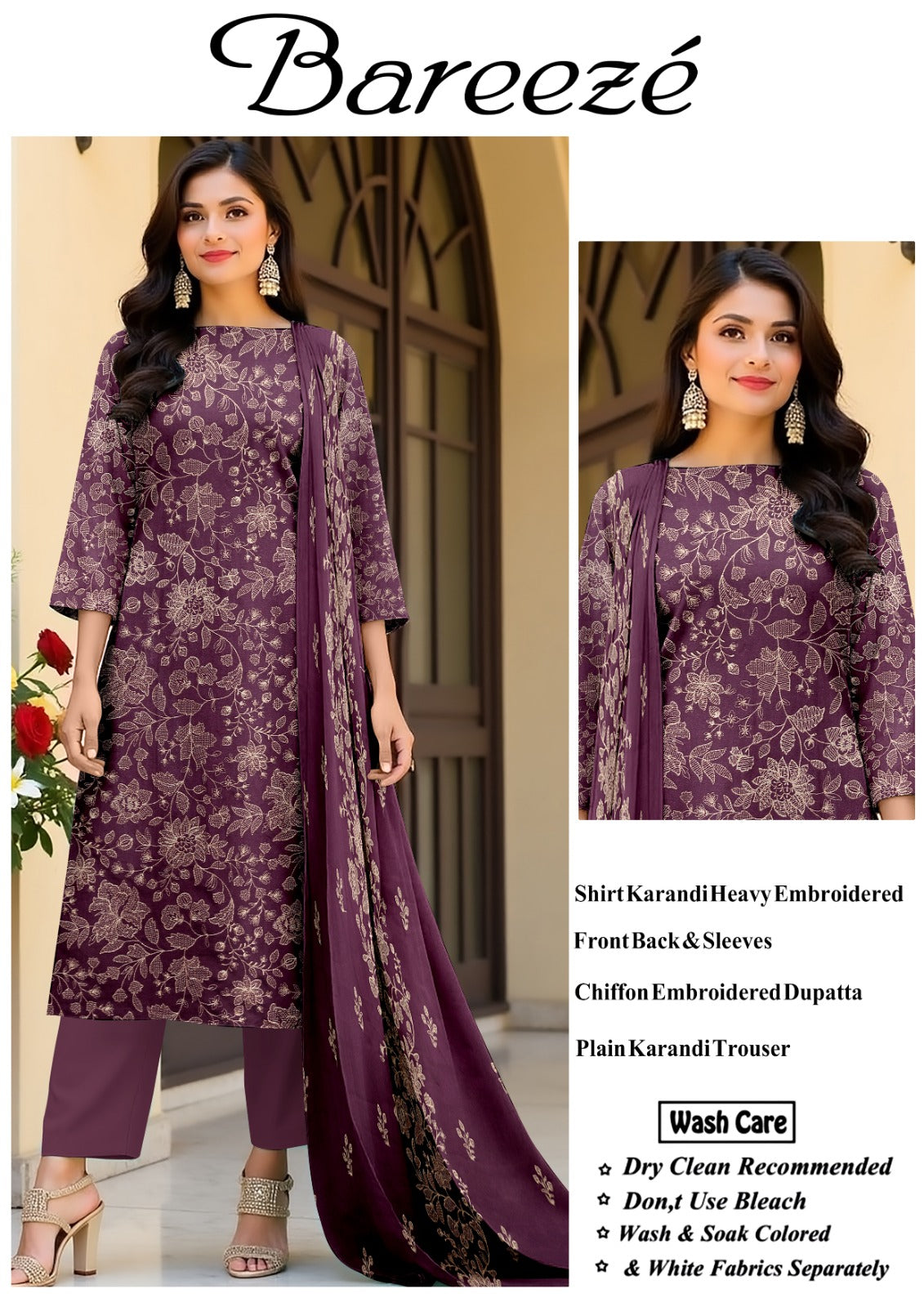 3Pc Bareeza Karandi Embroidered Unstitched Suit