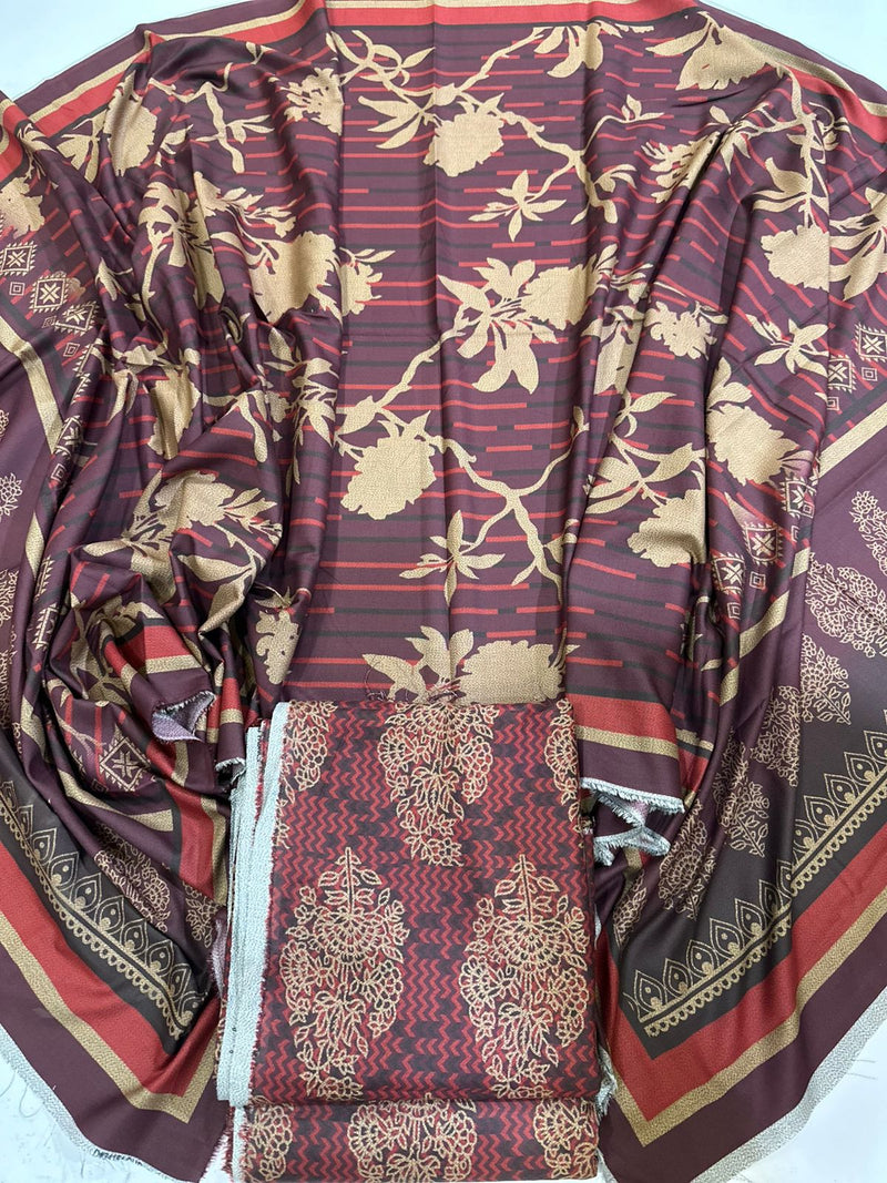 3Pc Dhanak Allover Unstitched Suit